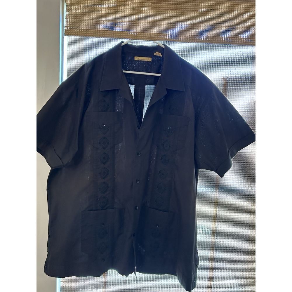 Havanera Lounge Shirt 2X Brown  Button Up Short Sleeve Cigar Beach Sheer & Pants